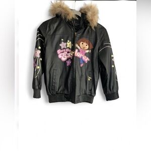 Arizona Jean Company Black Kids Vintage Dora Jacket with Brown Fur Trim